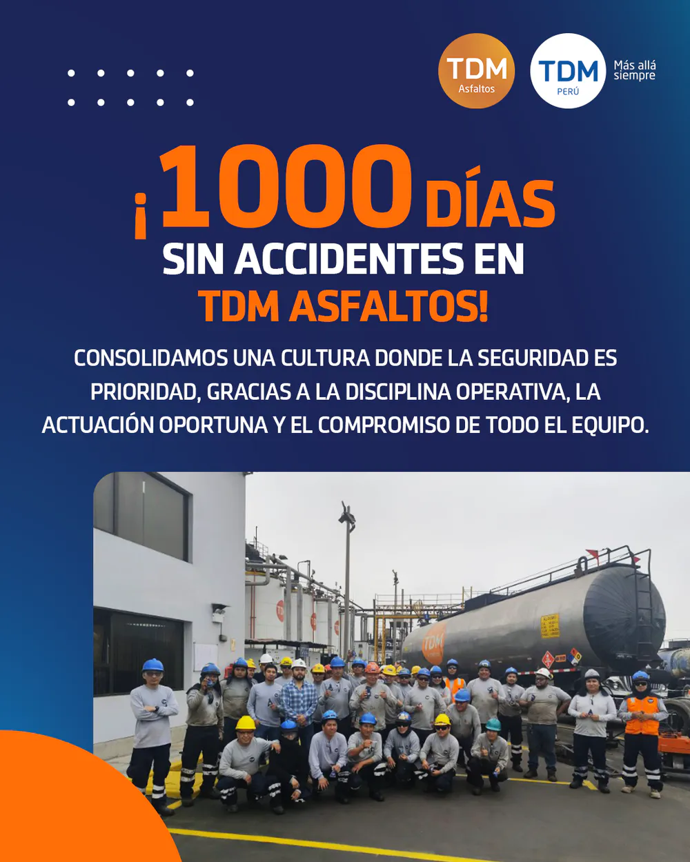 ¡1000 días sin accidentes en TDM Asfaltos!