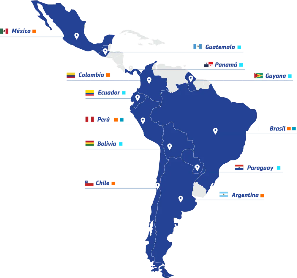 Mapa de presencia en Latinoamérica